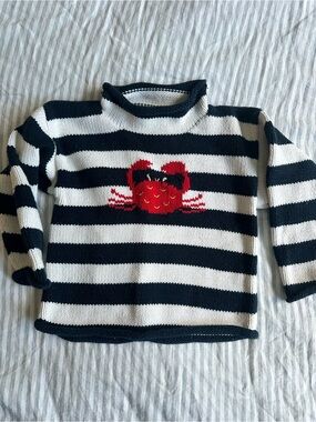 Kids Claver Black & White Stripe Sweater with Red Crab Graphic